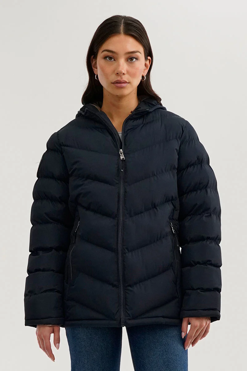 Chevron Quilted Bomber Jacket - Navy