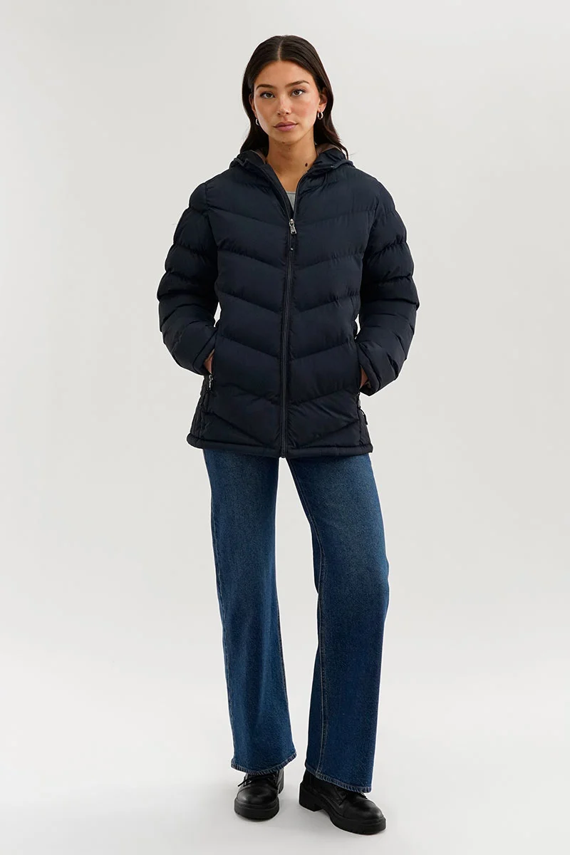 Chevron Quilted Bomber Jacket - Navy - Image 5