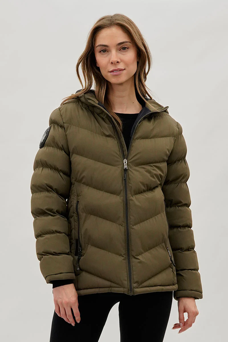 Chevron Quilted Bomber Jacket - Olive
