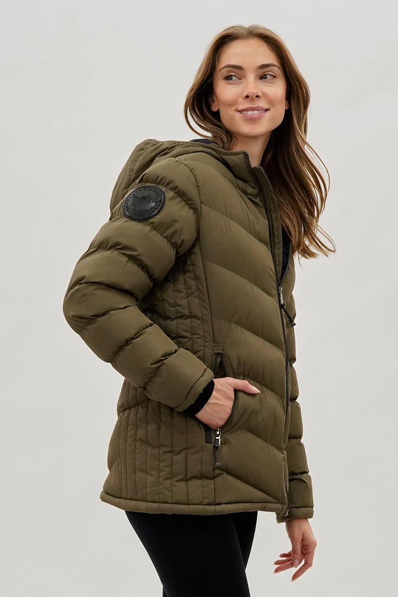 Chevron Quilted Bomber Jacket - Olive - Image 2