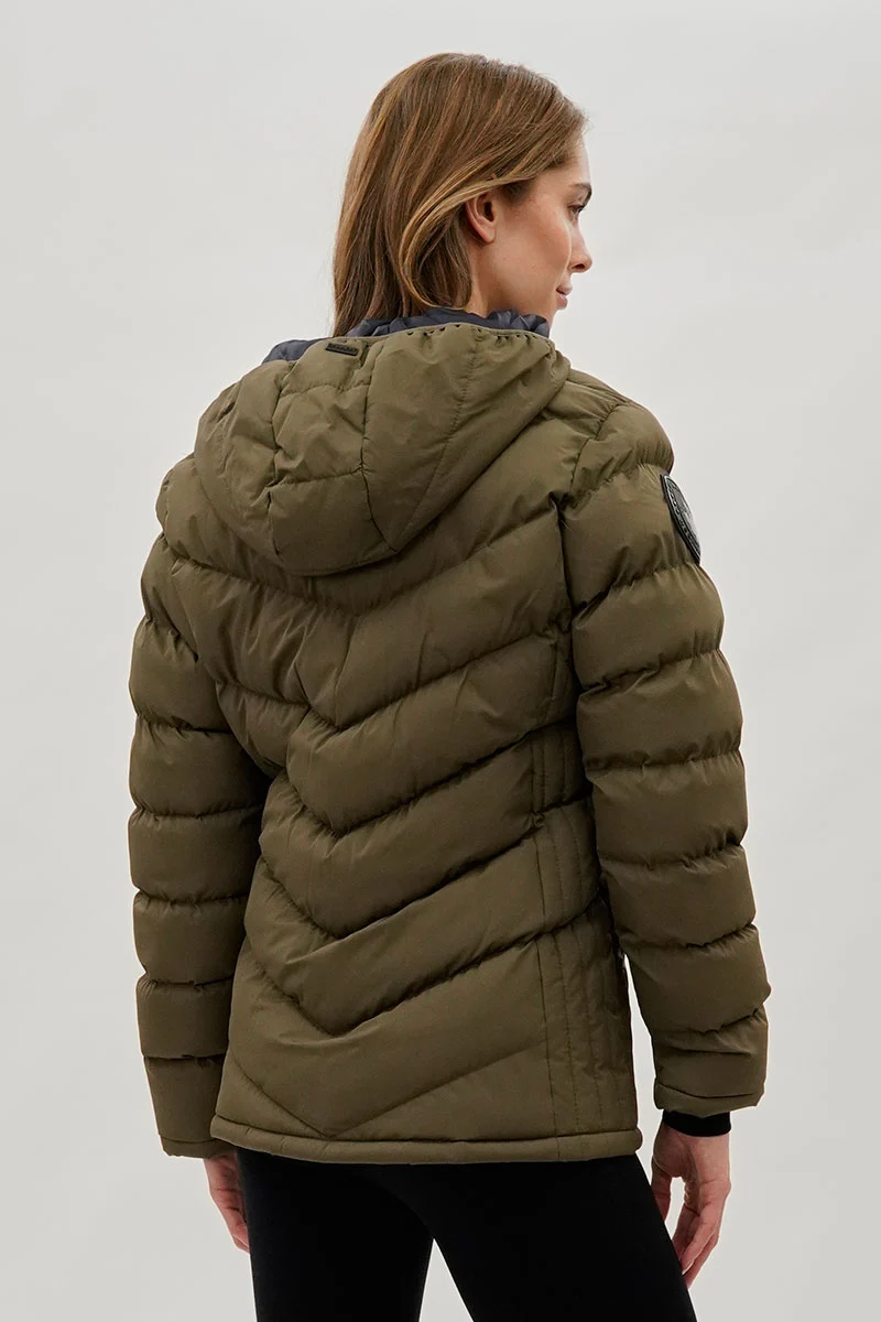 Chevron Quilted Bomber Jacket - Olive - Image 3