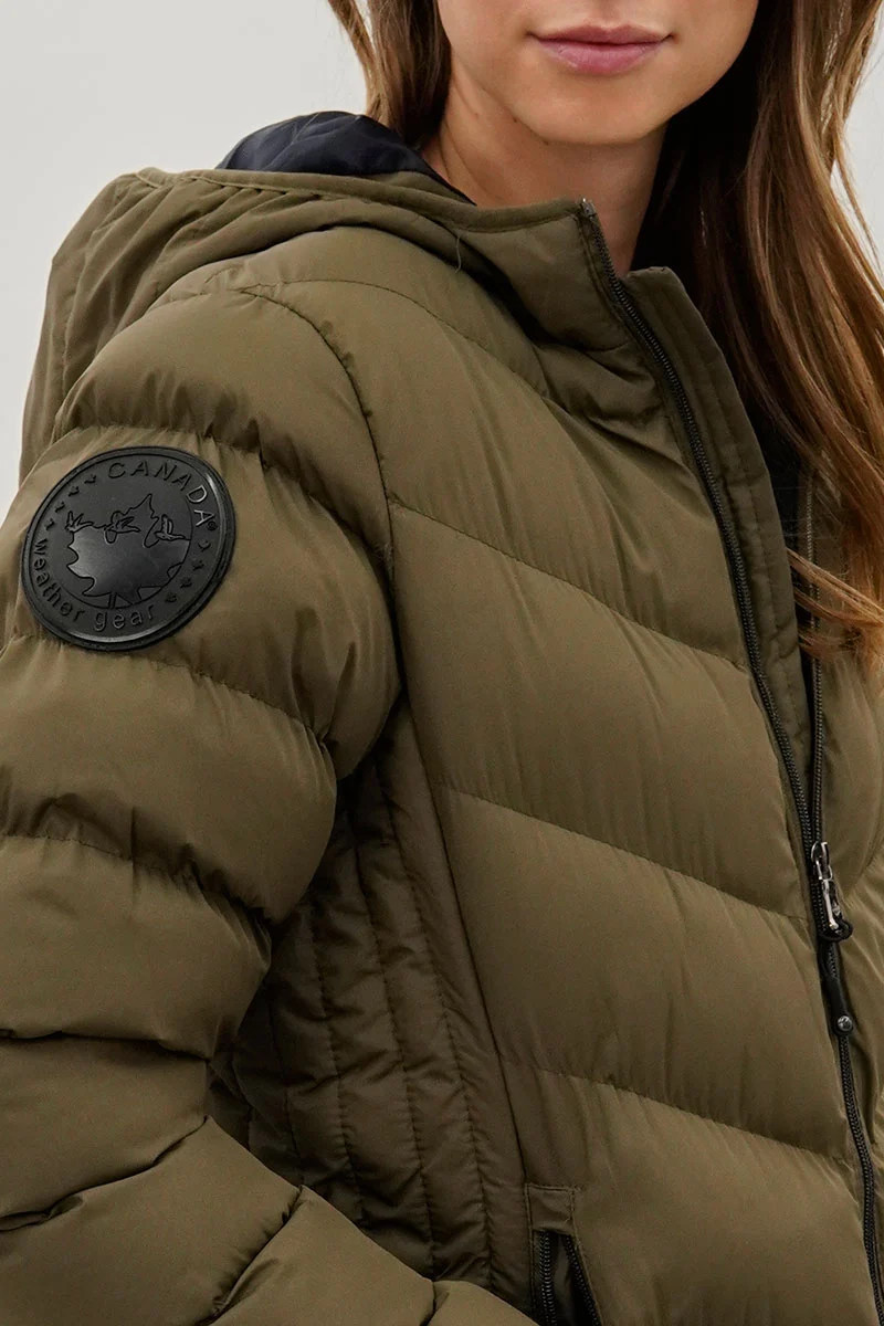 Chevron Quilted Bomber Jacket - Olive - Image 4