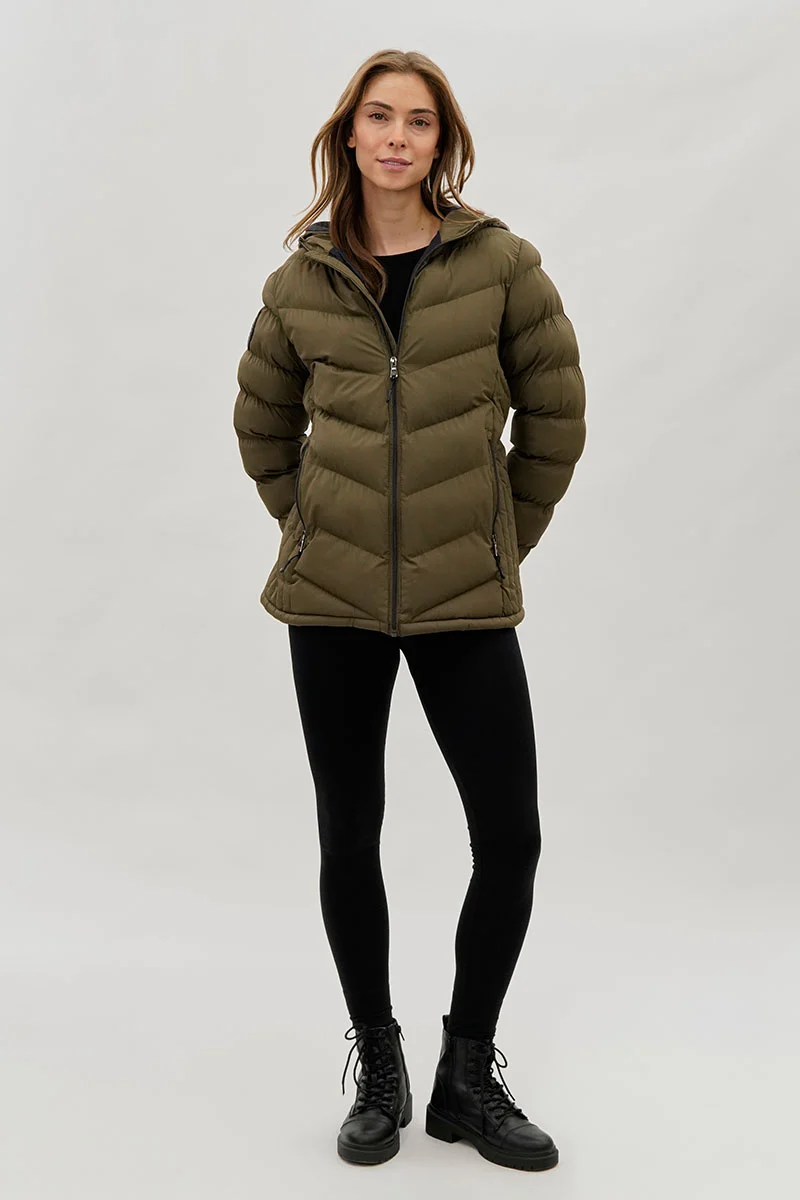 Chevron Quilted Bomber Jacket - Olive - Image 5