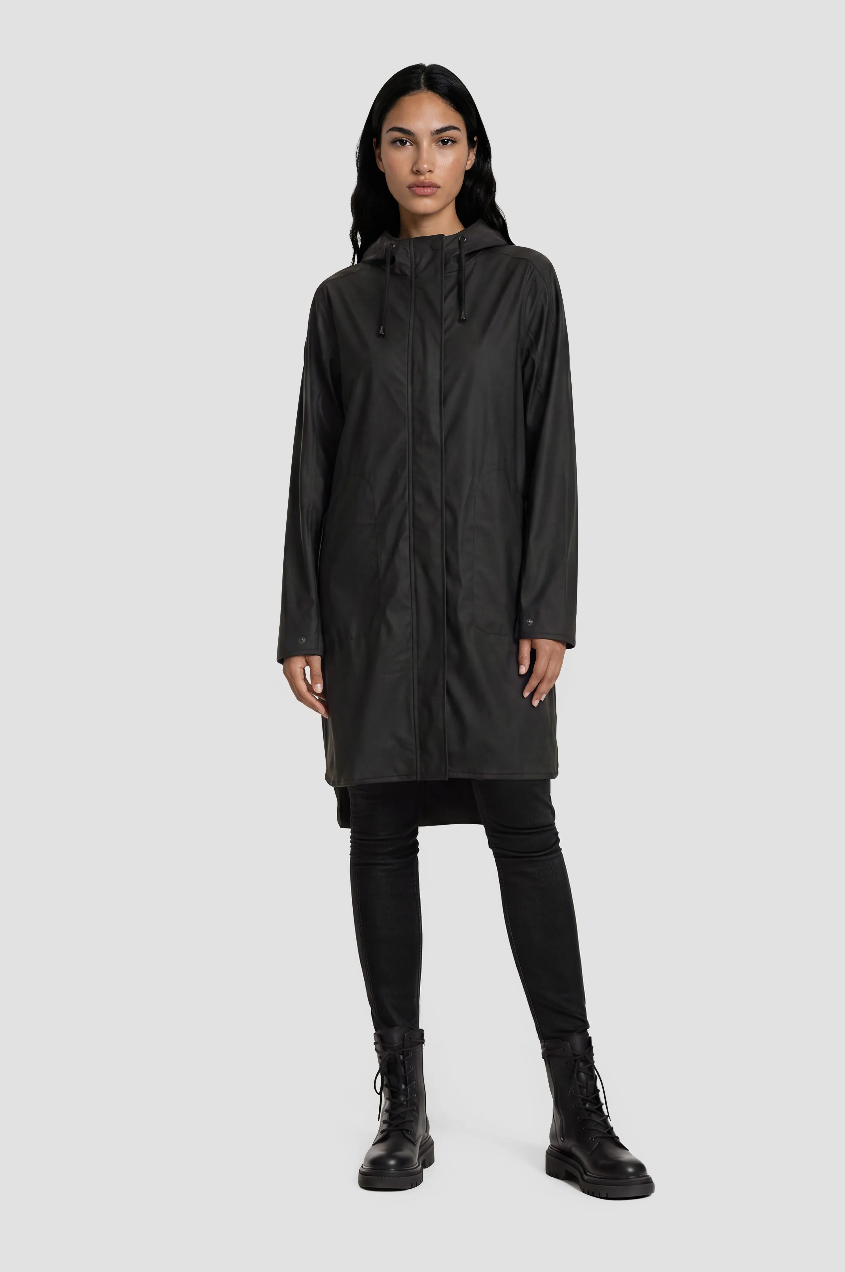 Long Lightweight Rain Coat - Black