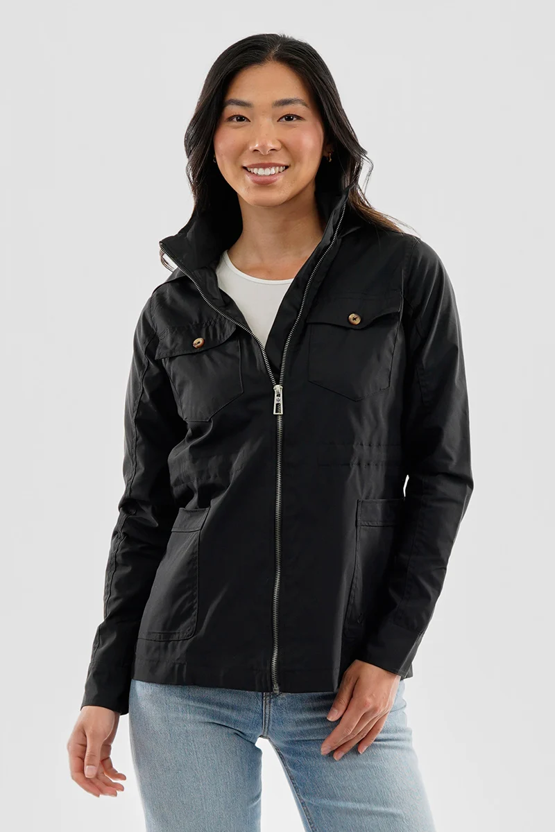 Coated Microfibre Zip Up Lightweight Jacket - Black