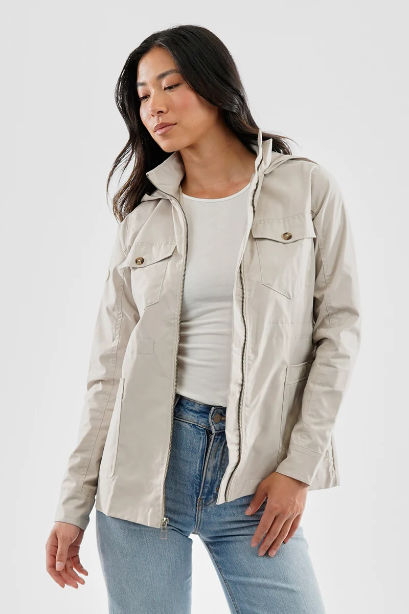 Coated Microfibre Zip Up Lightweight Jacket - Cream