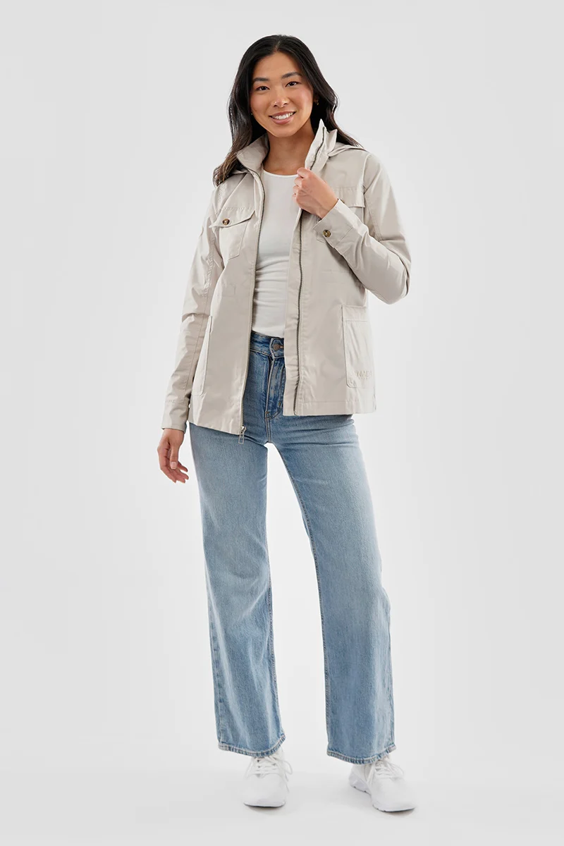 Coated Microfibre Zip Up Lightweight Jacket - Cream - Image 5