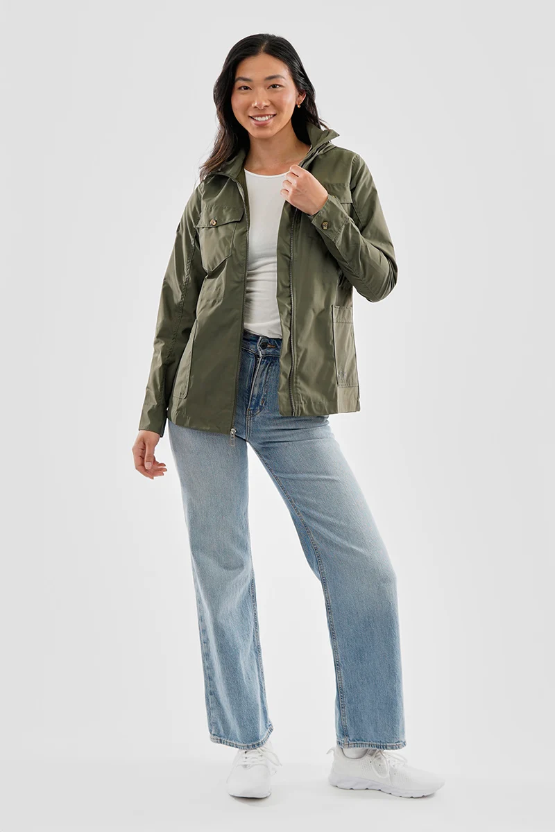 Coated Microfibre Zip Up Lightweight Jacket - Olive - Image 5