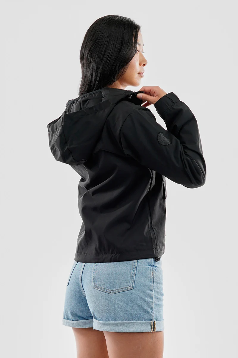 Cropped Coated Microfibre Lightweight Jacket - Black - Image 3
