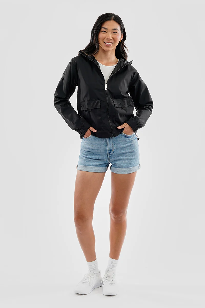 Cropped Coated Microfibre Lightweight Jacket - Black - Image 5
