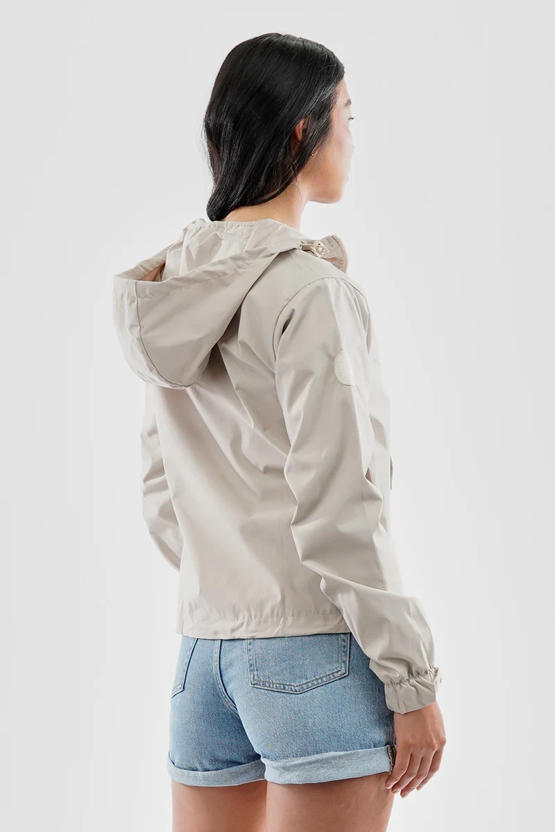 Cropped Coated Microfibre Lightweight Jacket - Cream - Image 3