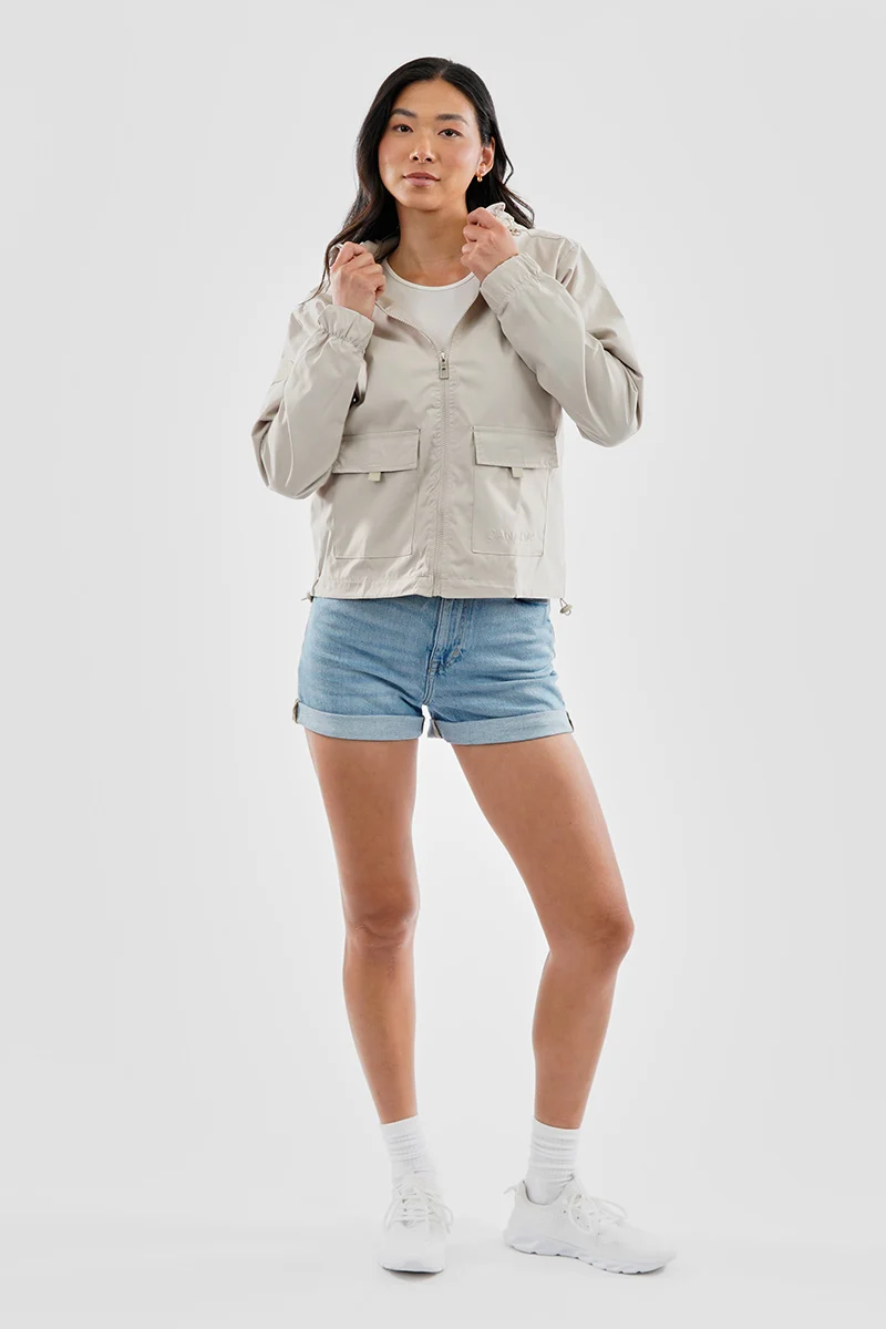 Cropped Coated Microfibre Lightweight Jacket - Cream - Image 5