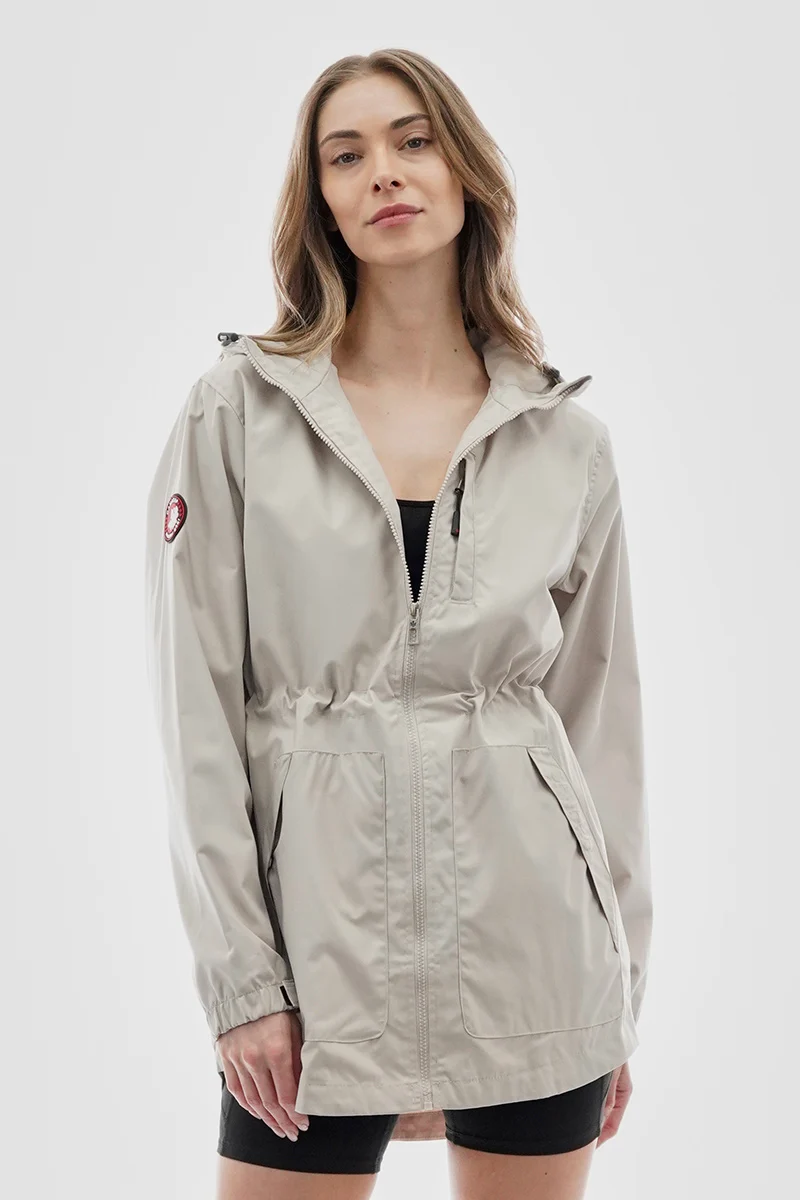 Coated Microfiber Hooded Lightweight Jacket - Cream