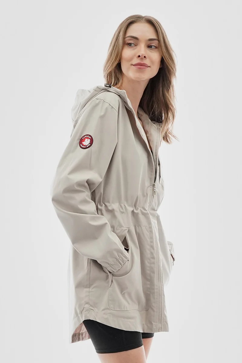 Coated Microfiber Hooded Lightweight Jacket - Cream - Image 2