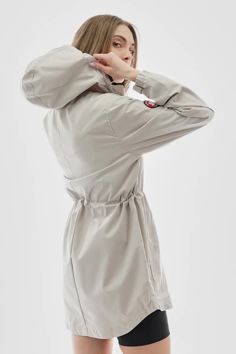 Coated Microfiber Hooded Lightweight Jacket - Cream - Image 3
