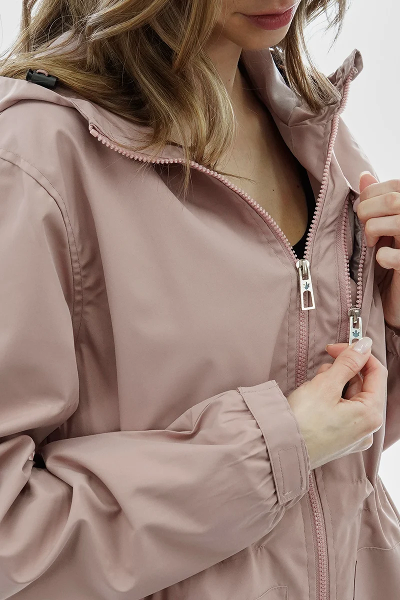 Coated Microfiber Hooded Lightweight Jacket - Pink - Image 4