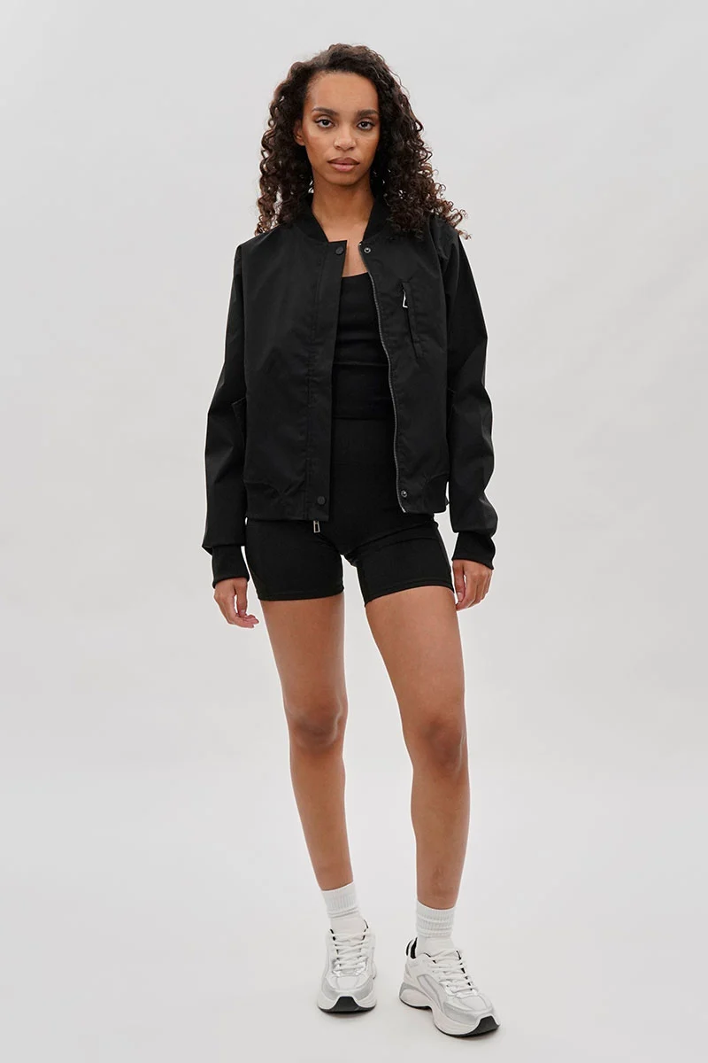 Basic Zip Up Bomber Lightweight Jacket - Black - Image 5