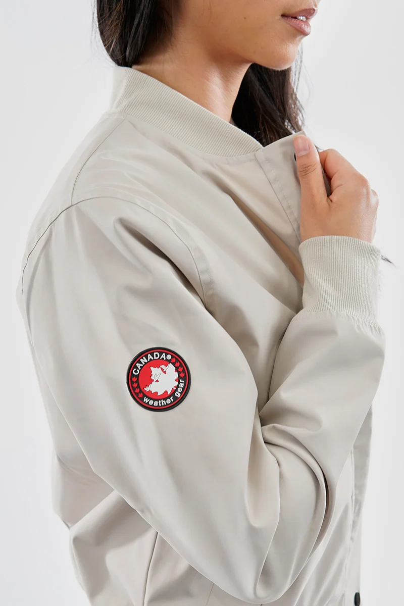 Basic Zip Up Bomber Lightweight Jacket - Cream - Image 4