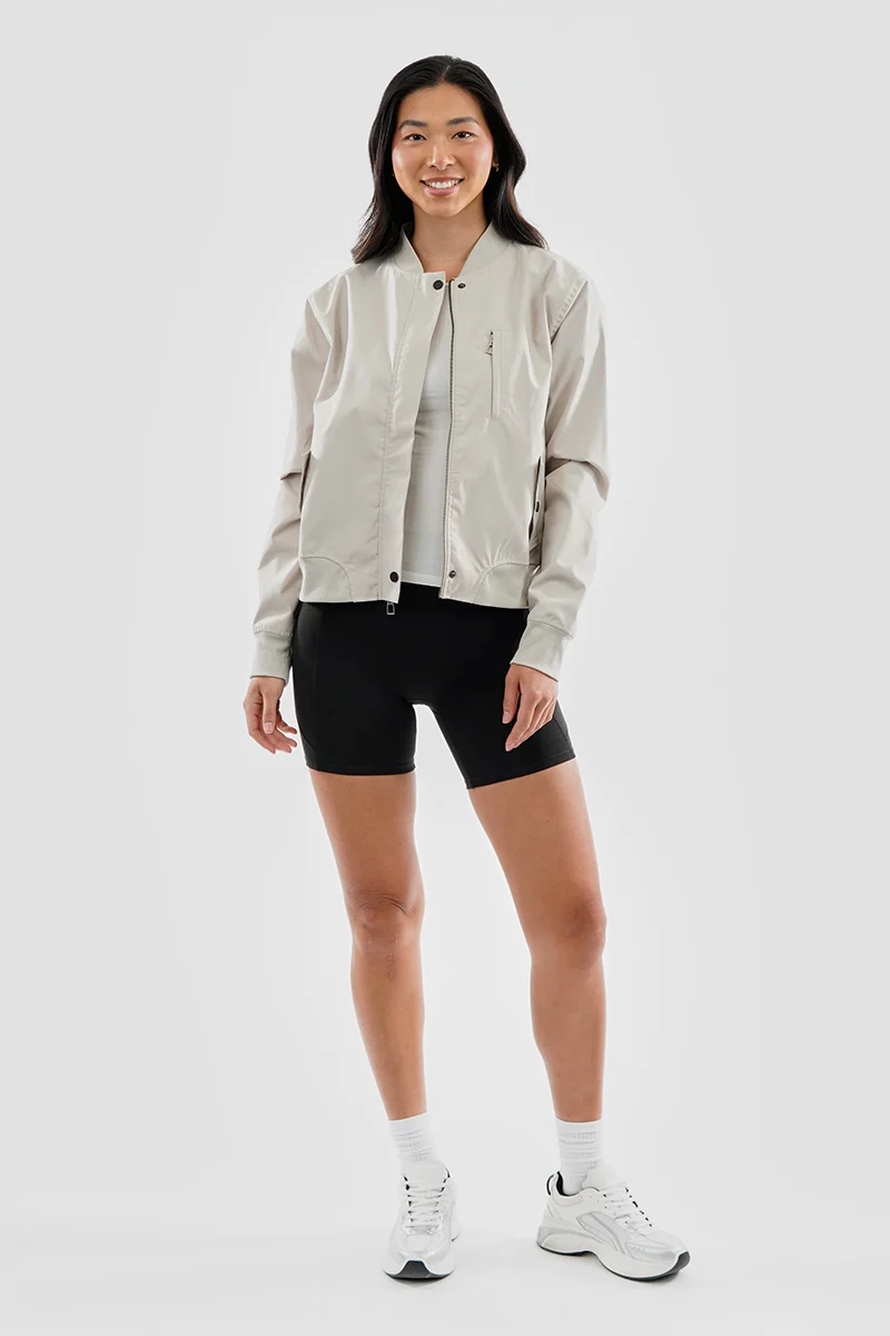 Basic Zip Up Bomber Lightweight Jacket - Cream - Image 5
