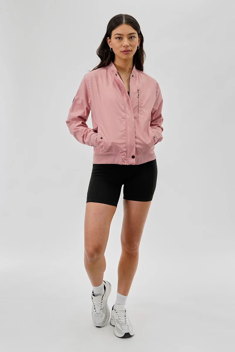 Basic Zip Up Bomber Lightweight Jacket - Pink - Image 5