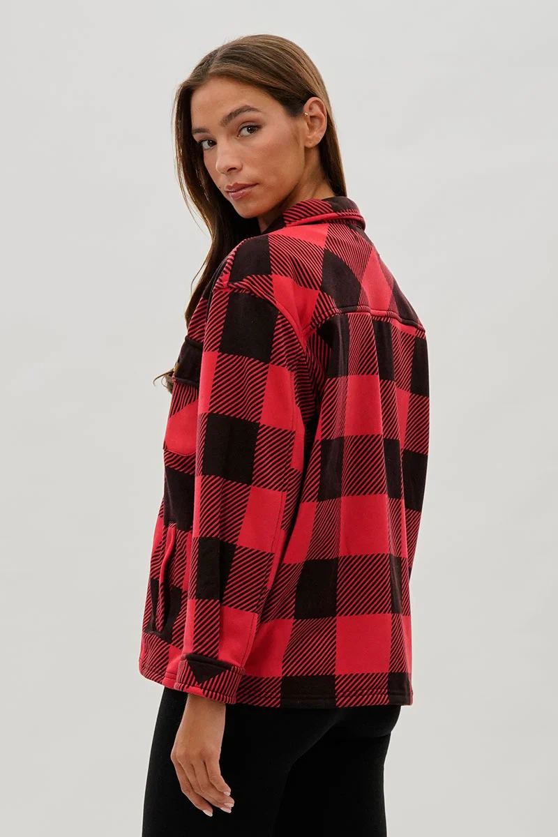 Plaid Button Up Lightweight Jacket - Red - Image 3