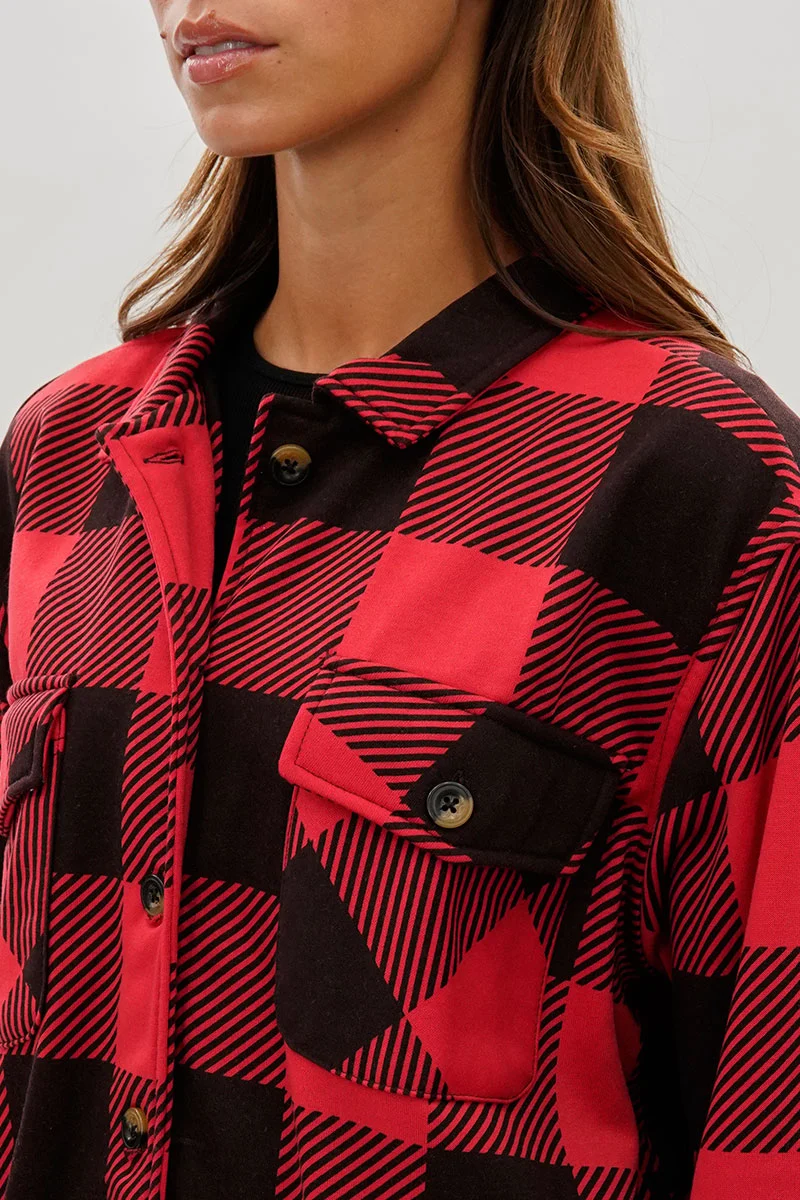 Plaid Button Up Lightweight Jacket - Red - Image 4