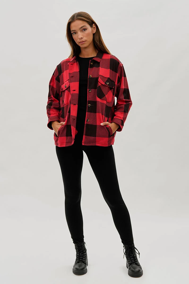 Plaid Button Up Lightweight Jacket - Red - Image 5