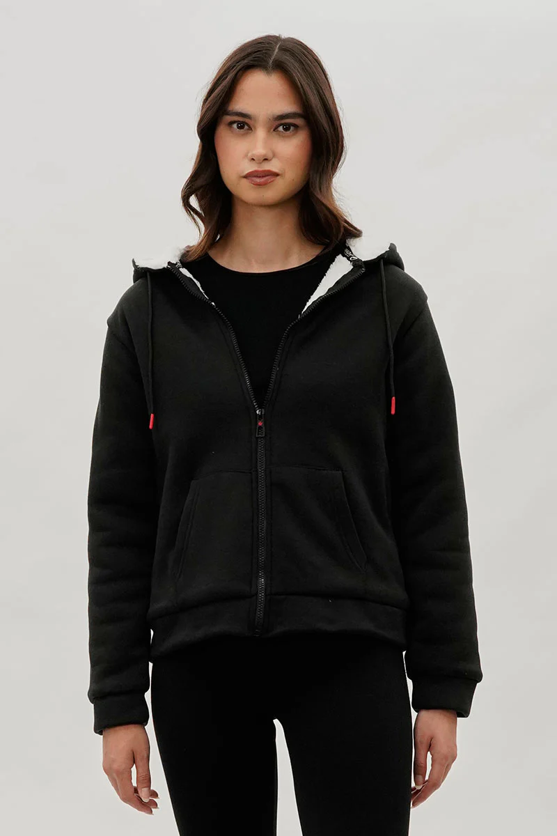 Sherpa Lined Zip Up Lightweight Jacket - Black