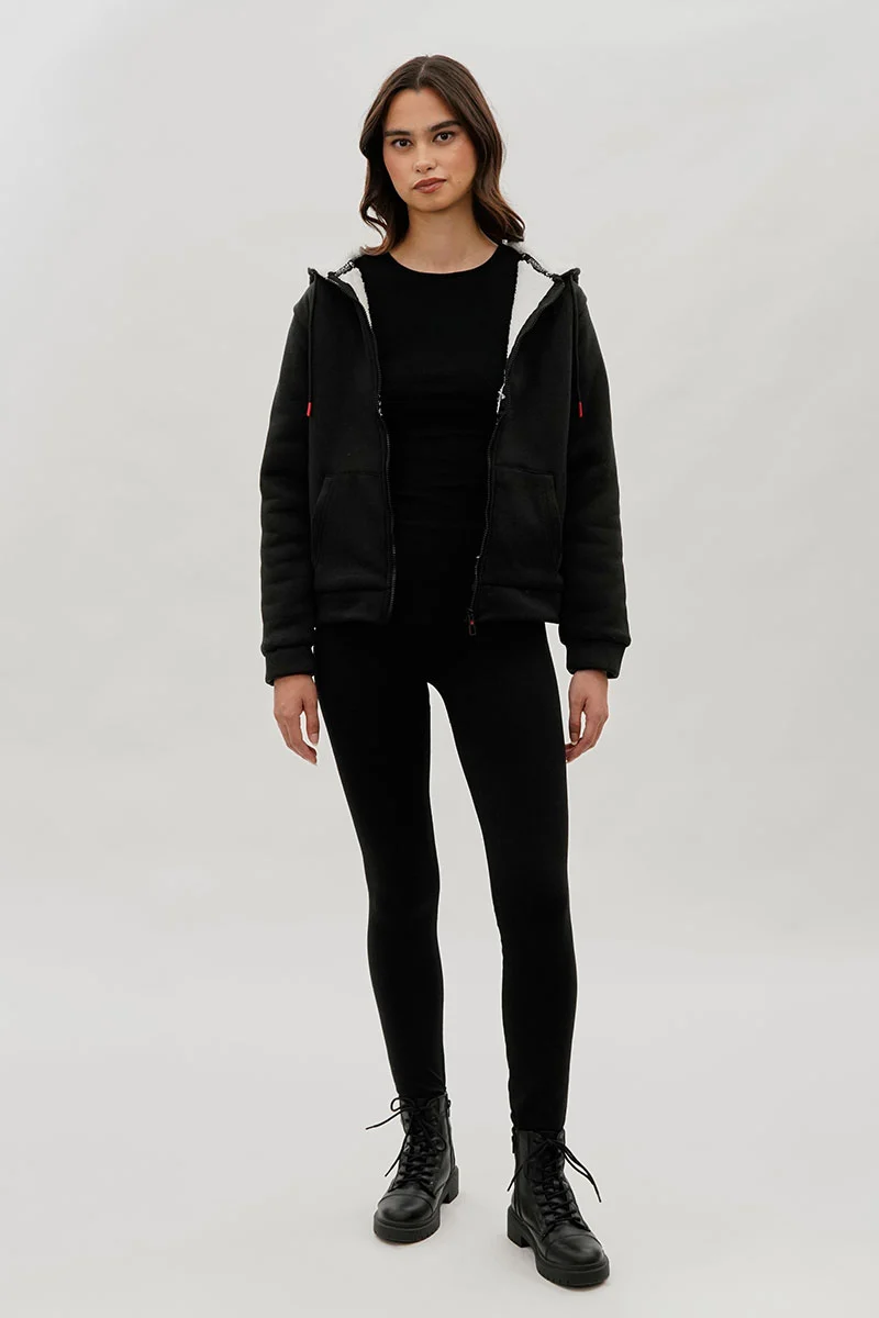 Sherpa Lined Zip Up Lightweight Jacket - Black - Image 5