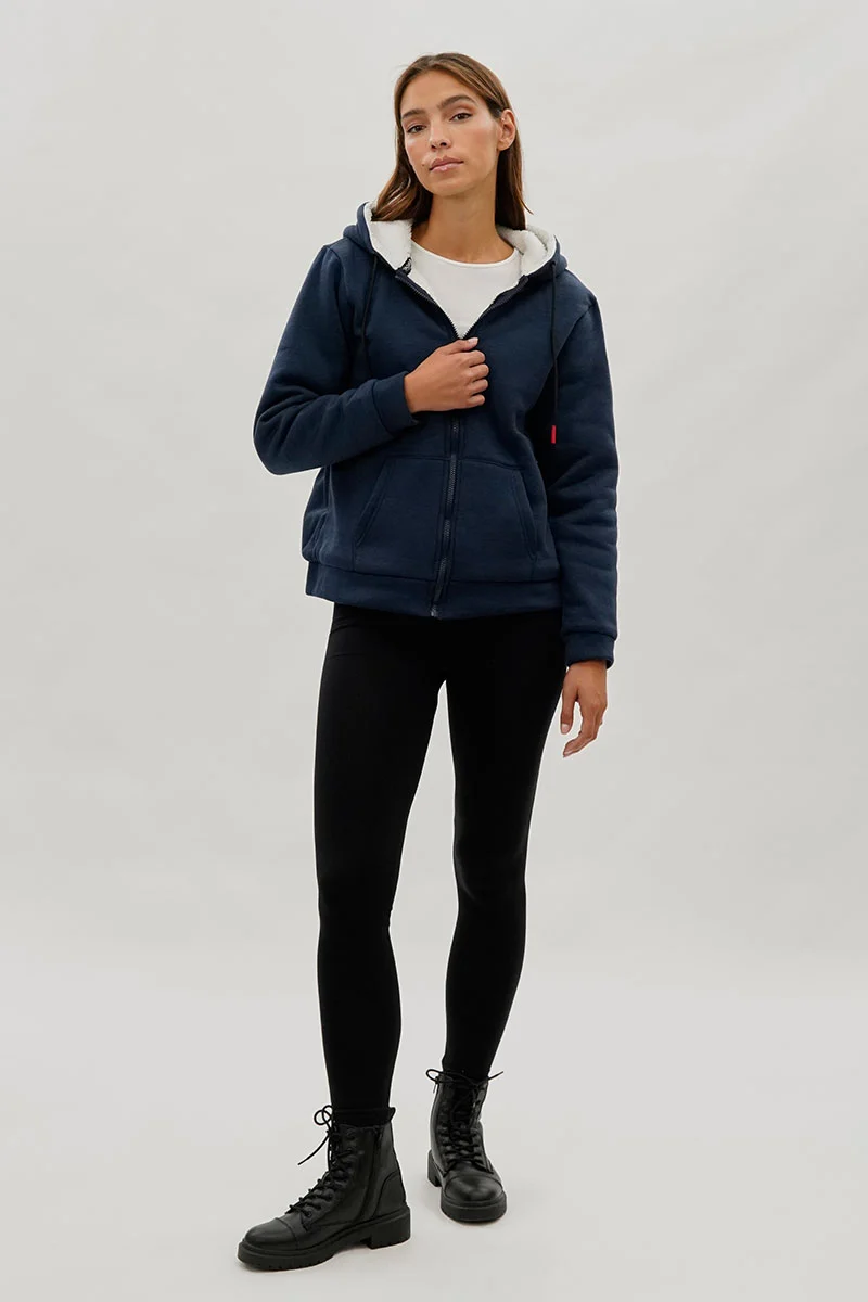 Sherpa Lined Zip Up Lightweight Jacket - Navy - Image 5
