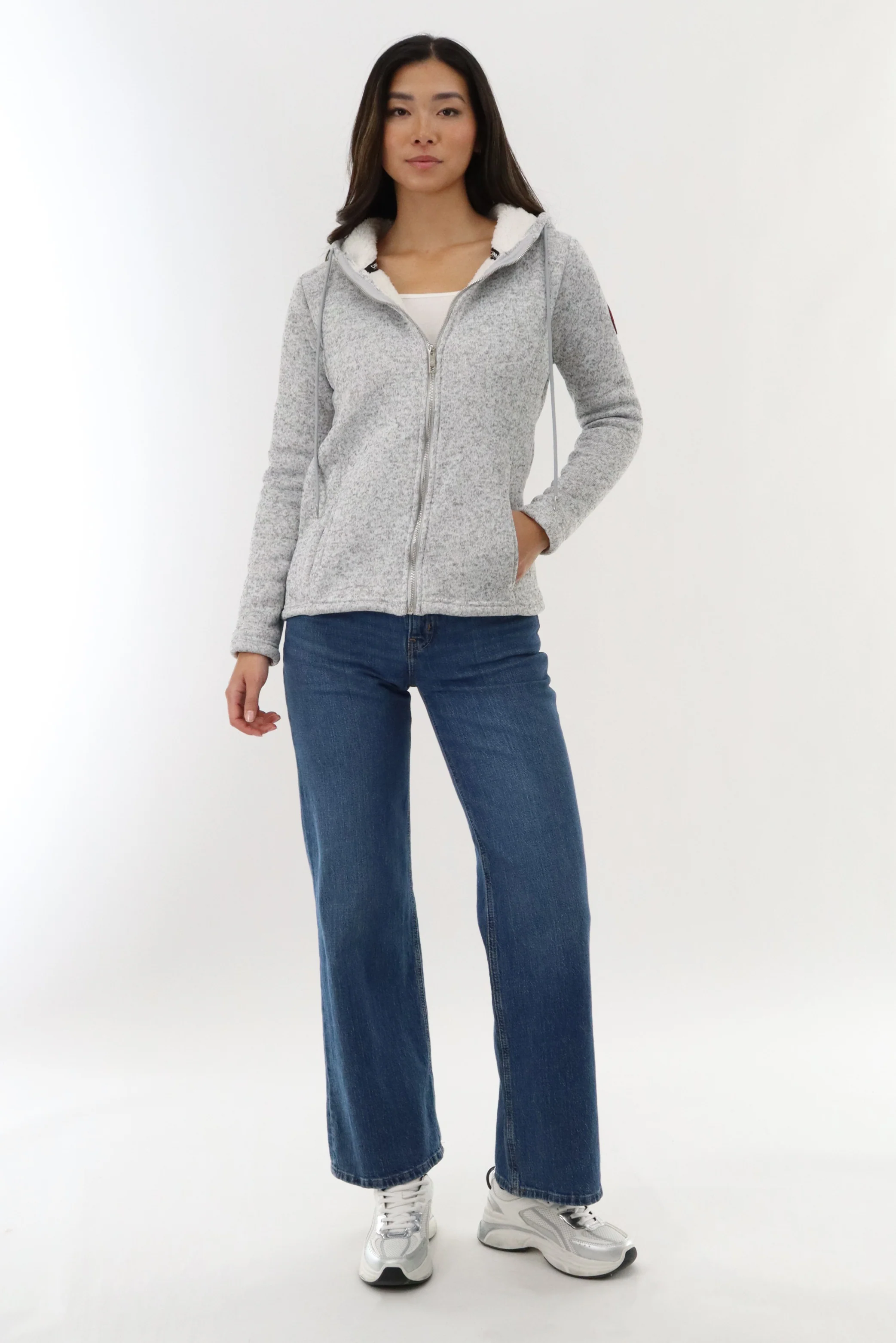 Sherpa Lined Fleece Zip Up Hoodie - Grey - Image 5