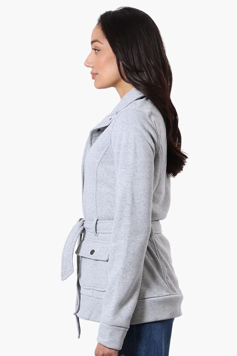 Belted Fleece Lightweight Jacket - Grey - Image 2