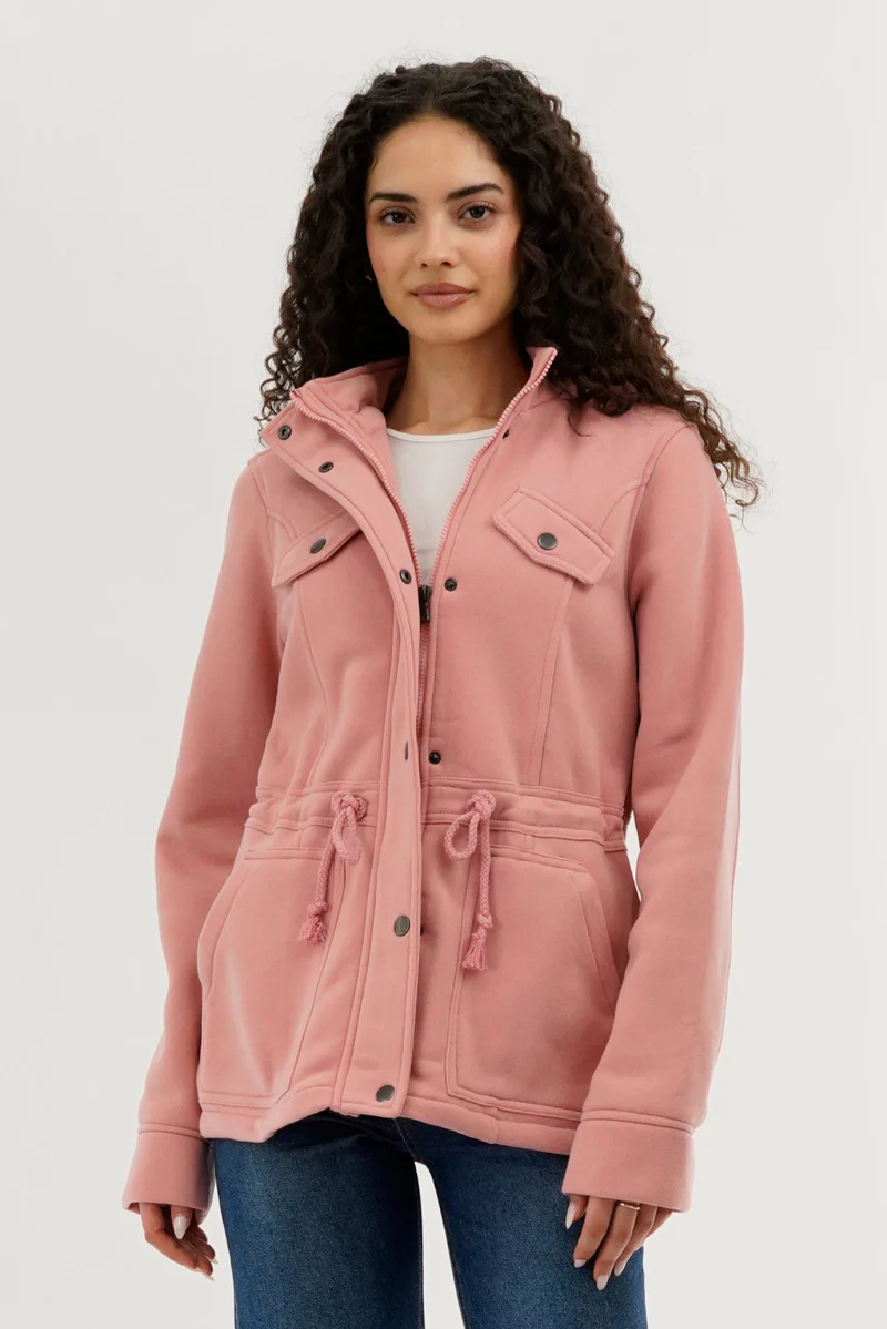 Fleece Utility Pocket Lightweight Jacket - Pink