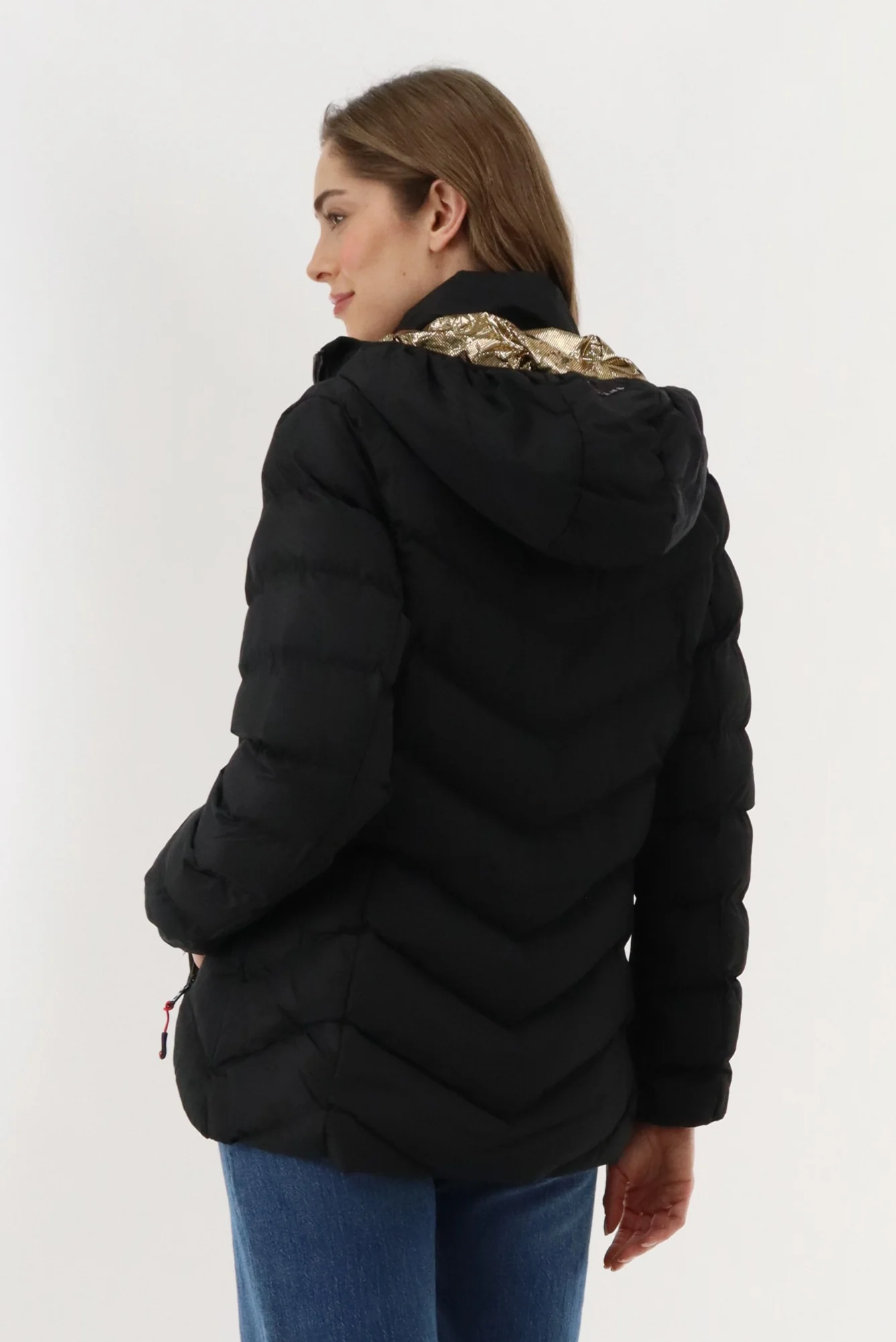 Quilted Puffer Double Zip Bomber Jacket - Black - Image 3