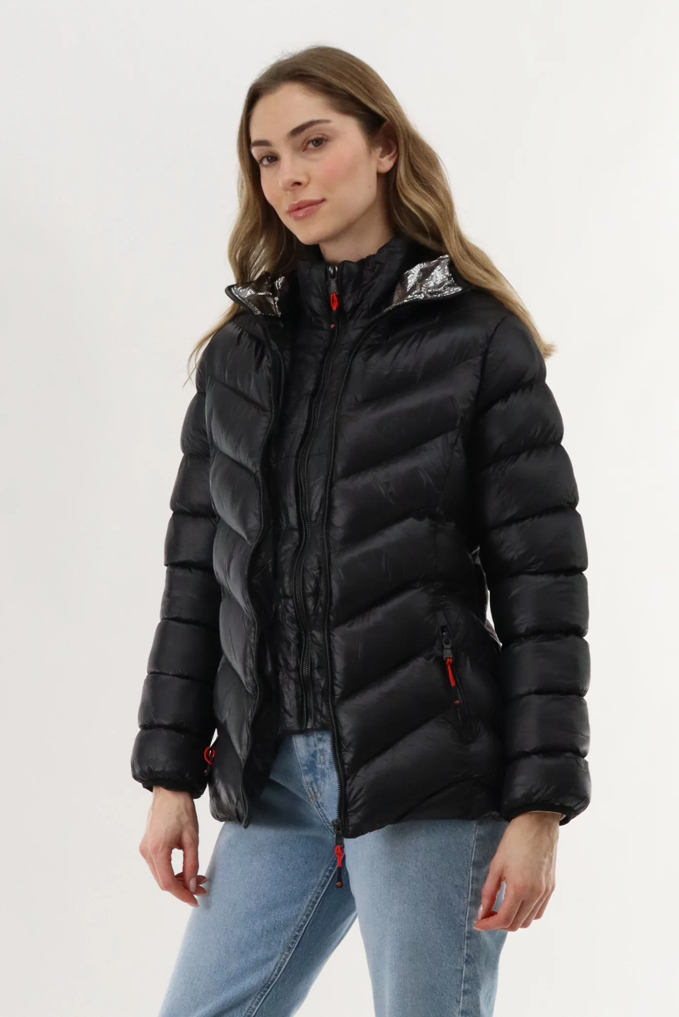 Quilted Puffer Double Zip Bomber Jacket - Black - Image 2