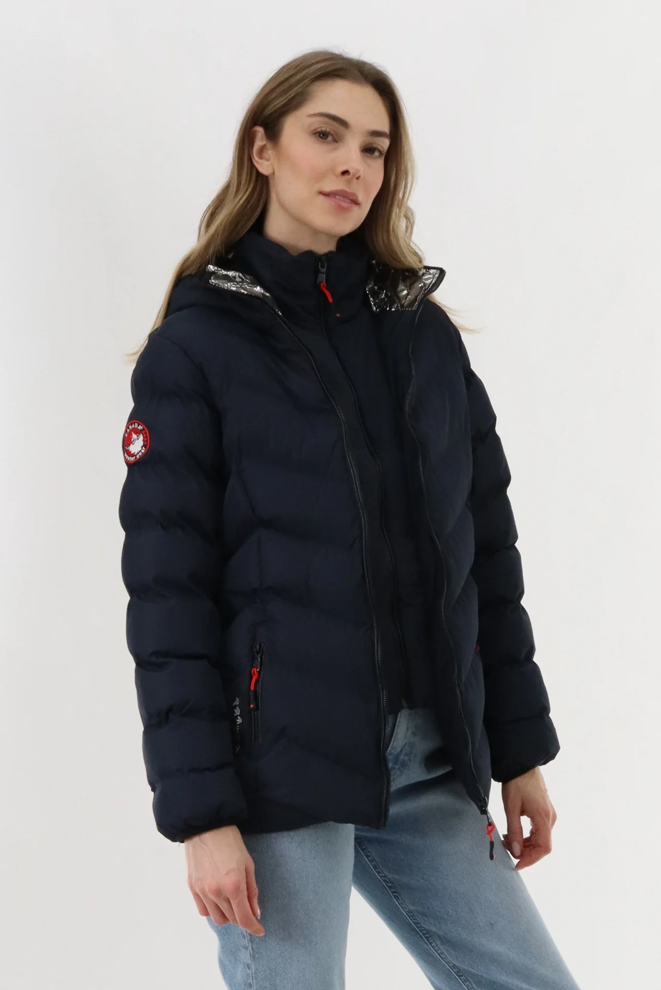 Quilted Puffer Double Zip Bomber Jacket - Navy - Image 2