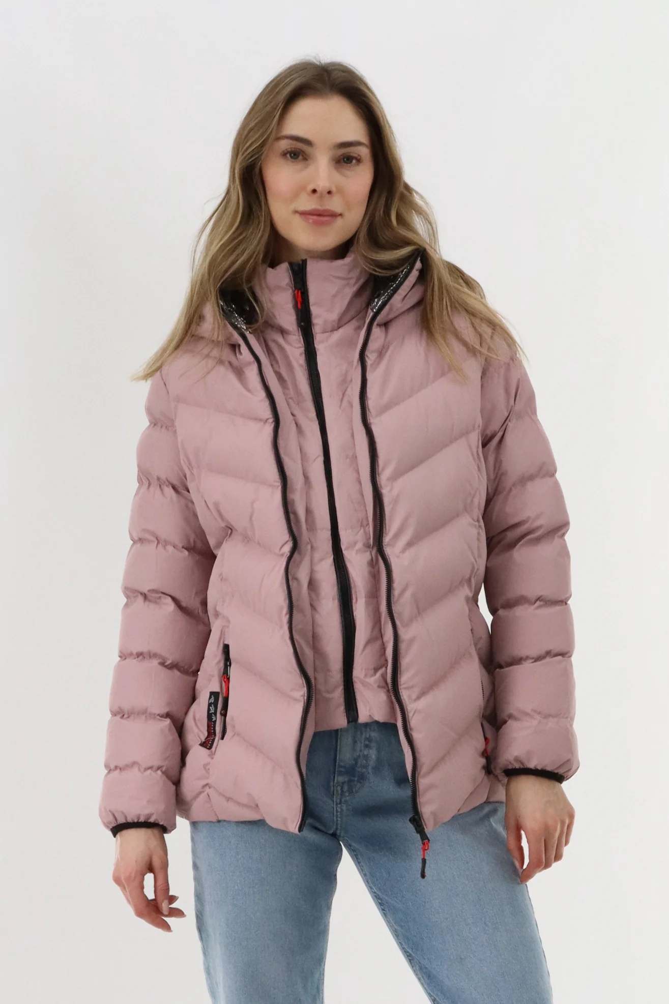 Quilted Puffer Double Zip Bomber Jacket - Blush