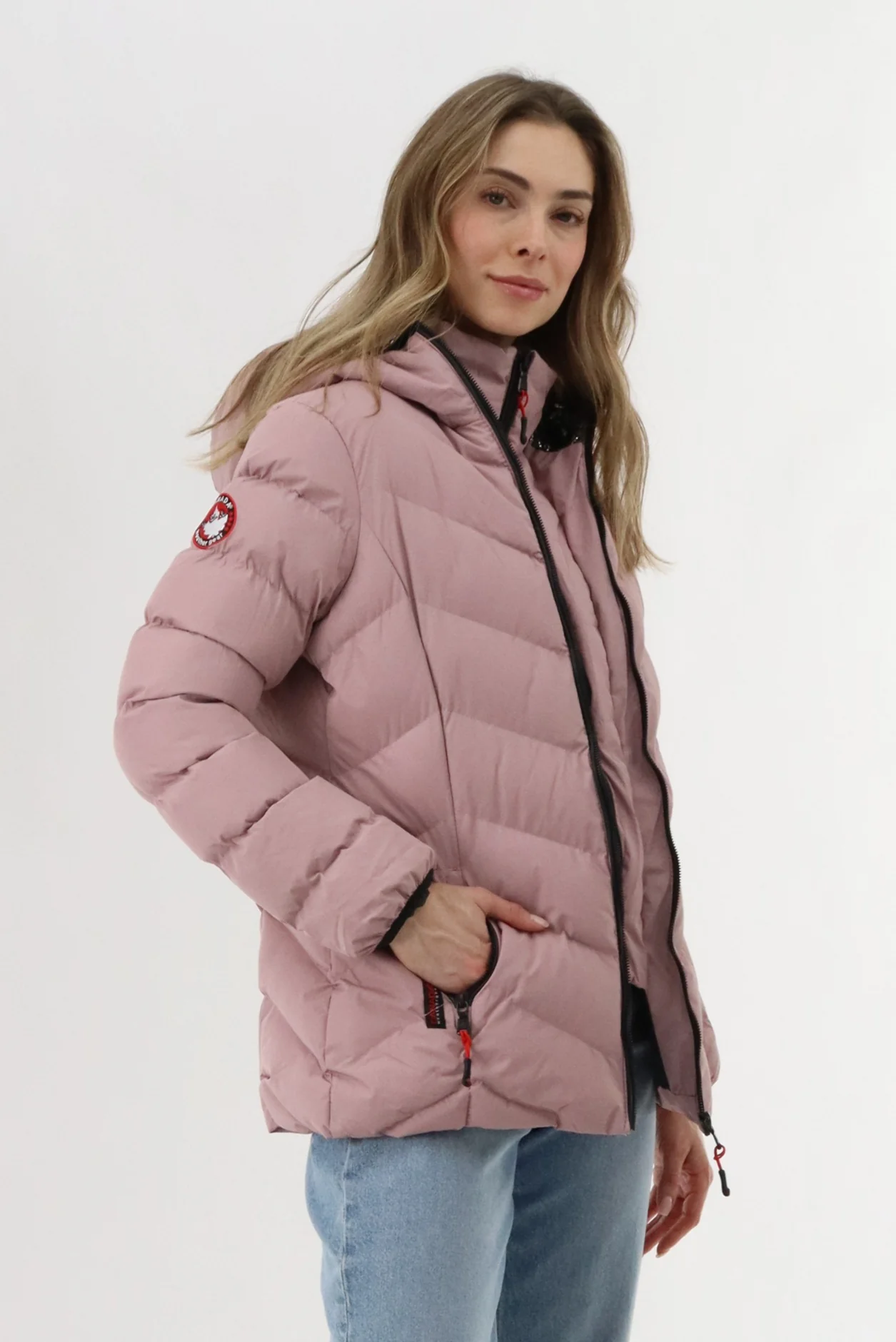 Quilted Puffer Double Zip Bomber Jacket - Blush - Image 2