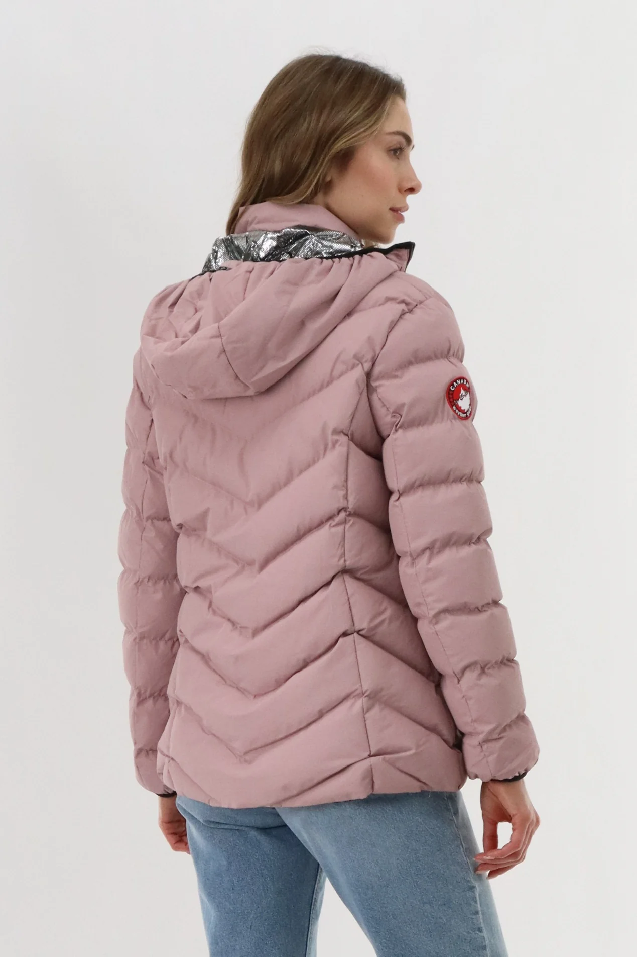 Quilted Puffer Double Zip Bomber Jacket - Blush - Image 3