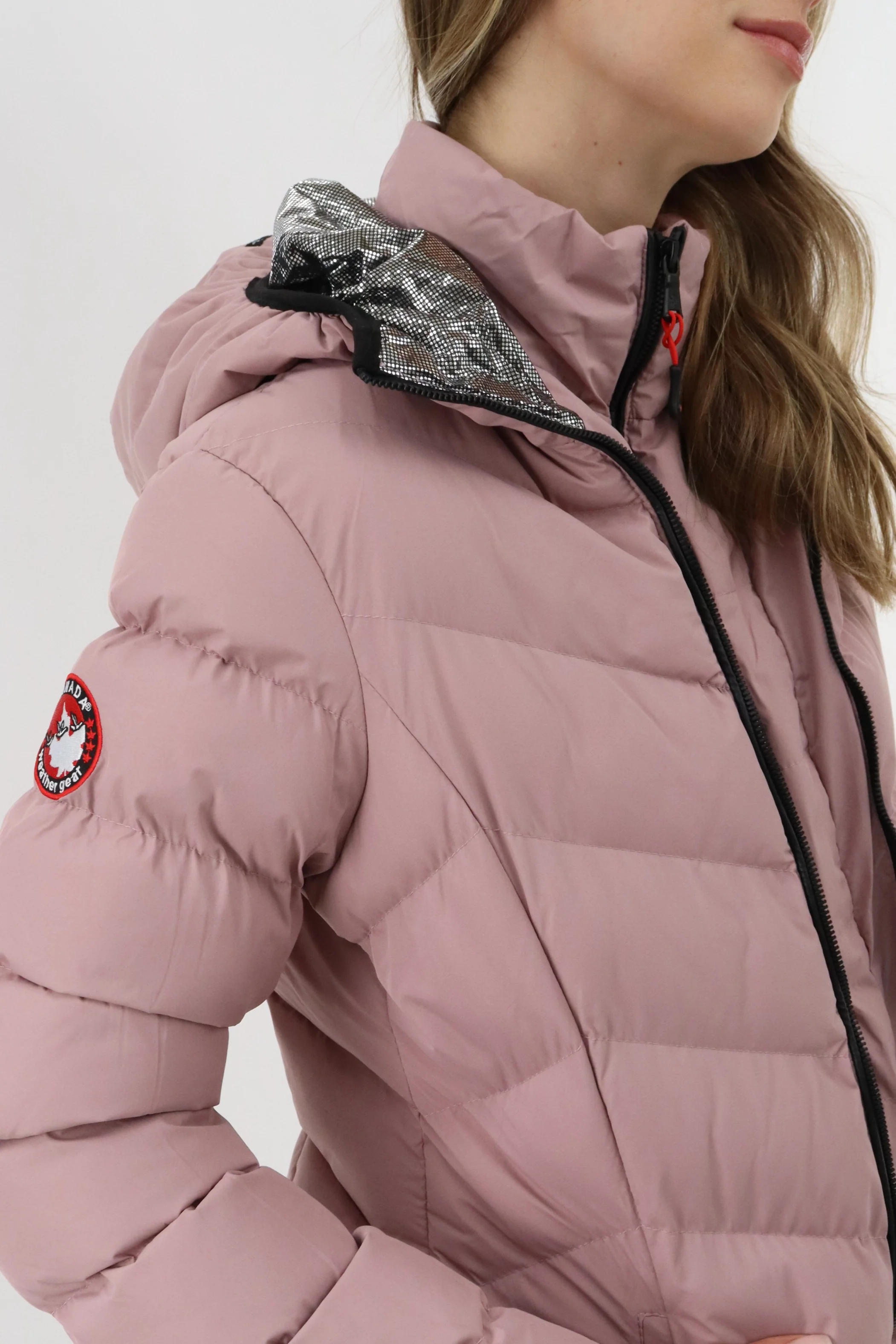 Quilted Puffer Double Zip Bomber Jacket - Blush - Image 4