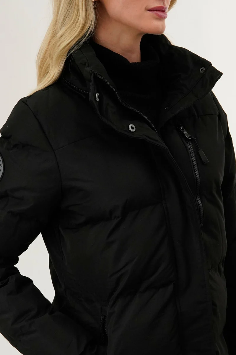 Colour Block Puffer Parka Jacket - Black - Image 4
