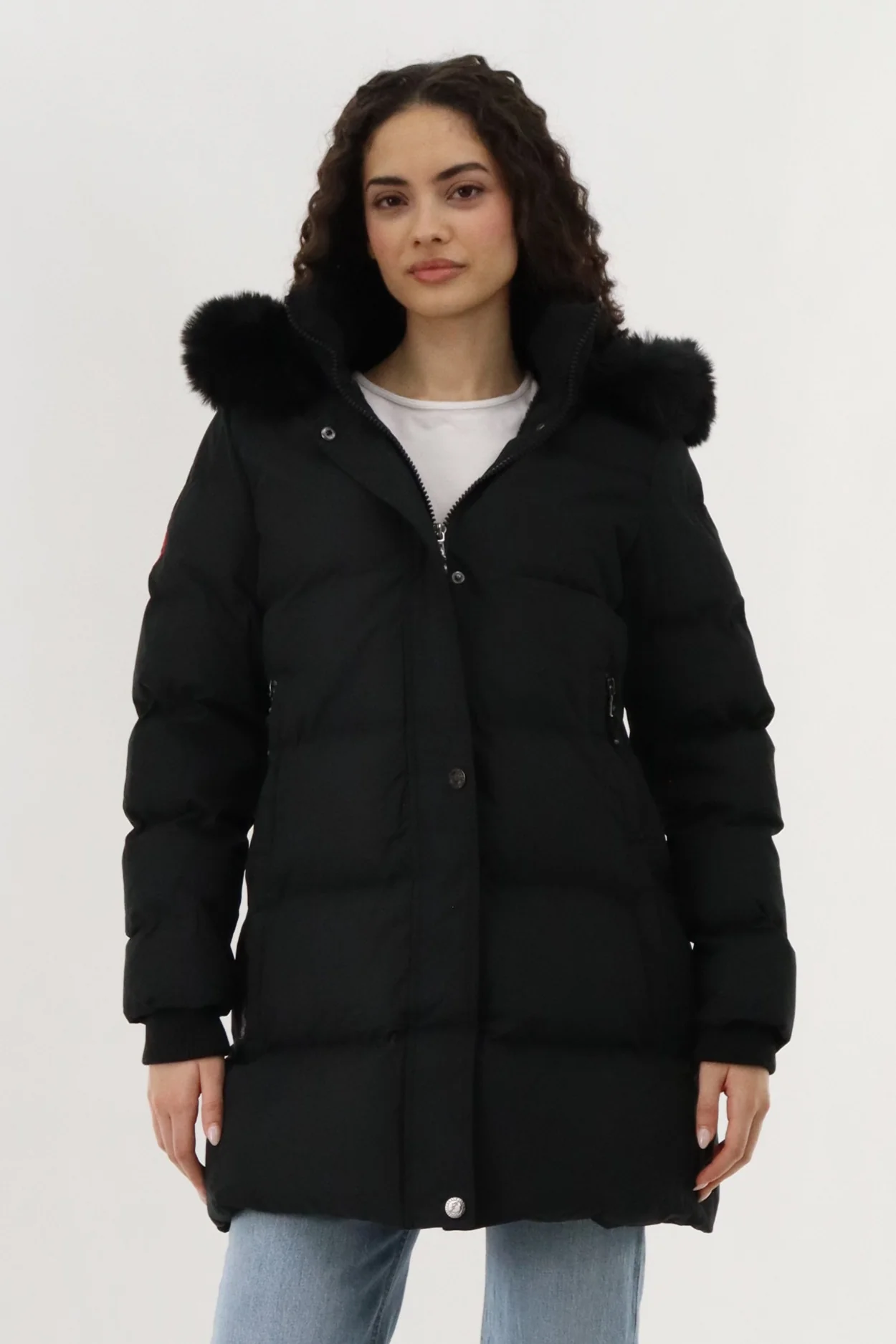 Hip Length Quilted Parka Jacket - Black