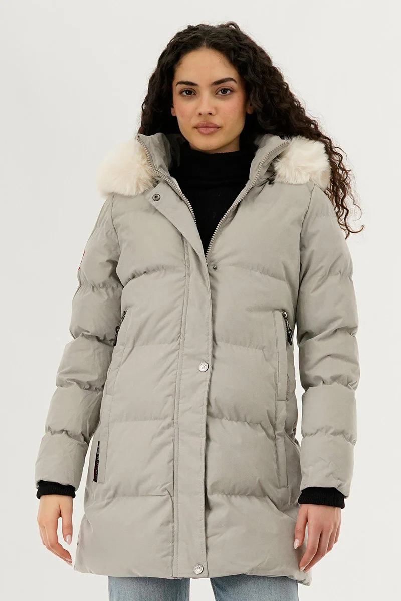 Hip Length Parka Jacket - Grey