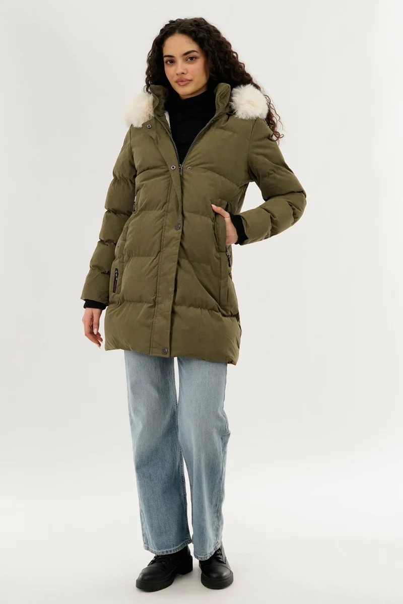Hip Length Parka Jacket - Green - Image 5
