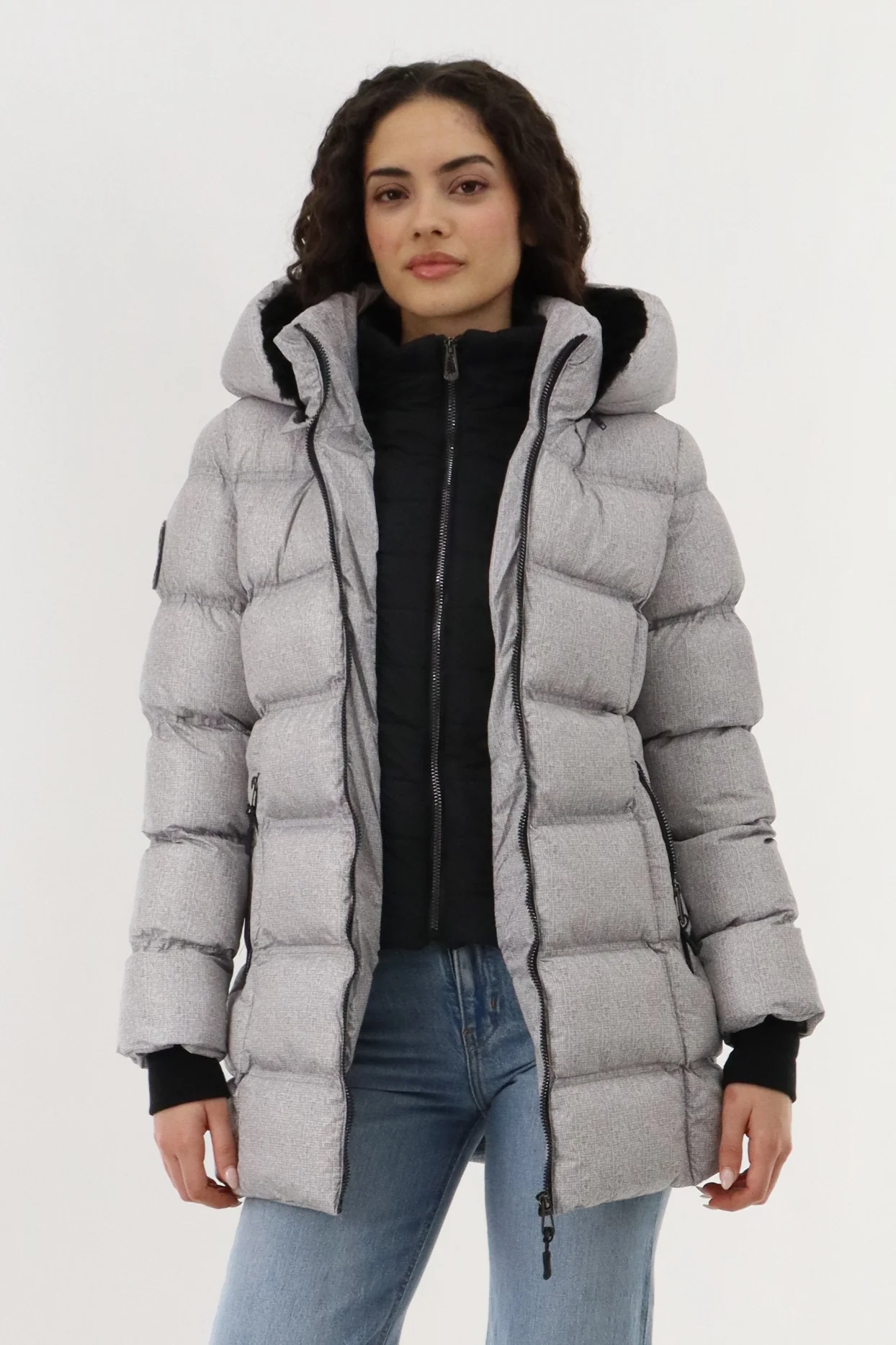 Double Zip Two Tone Parka Jacket - Grey