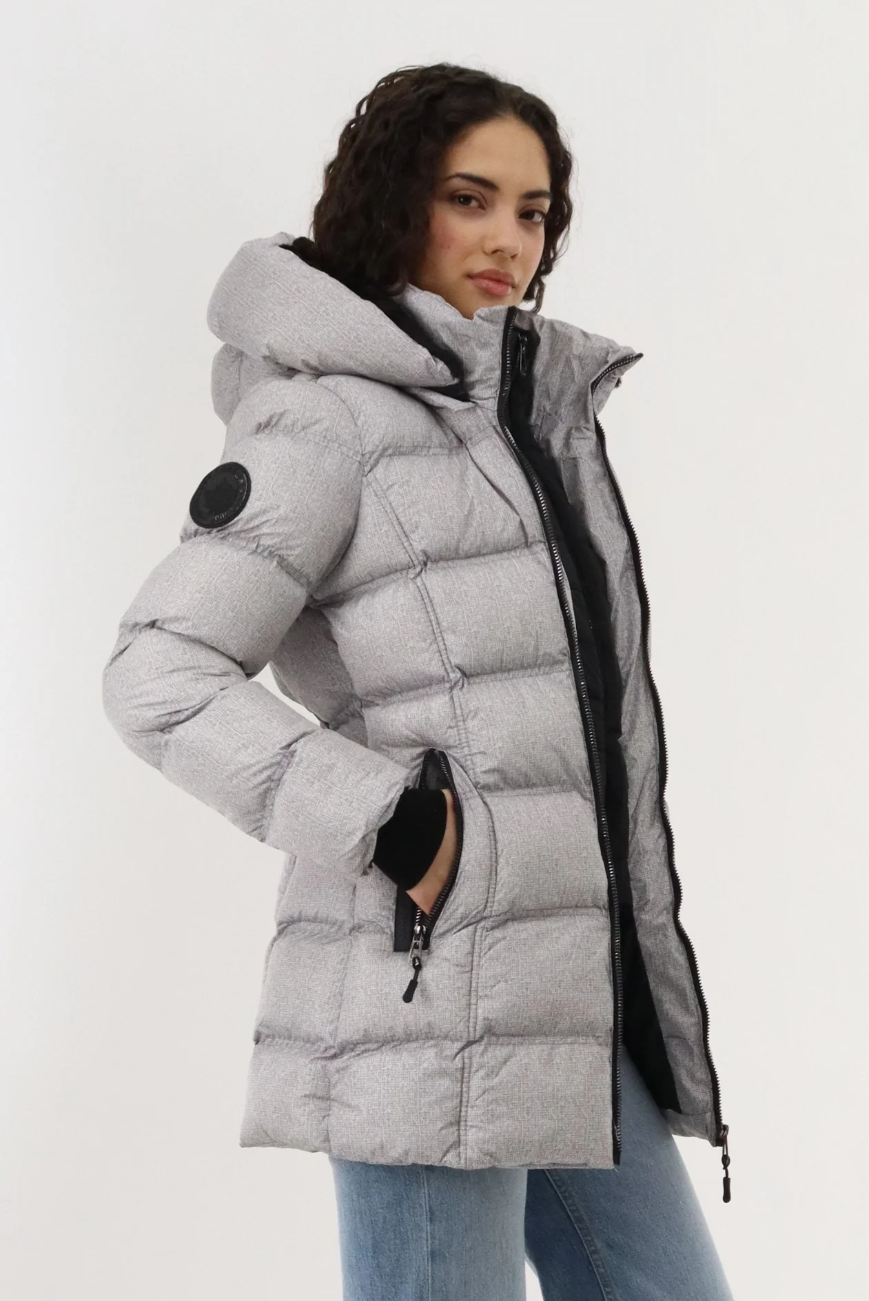 Double Zip Two Tone Parka Jacket - Grey - Image 2