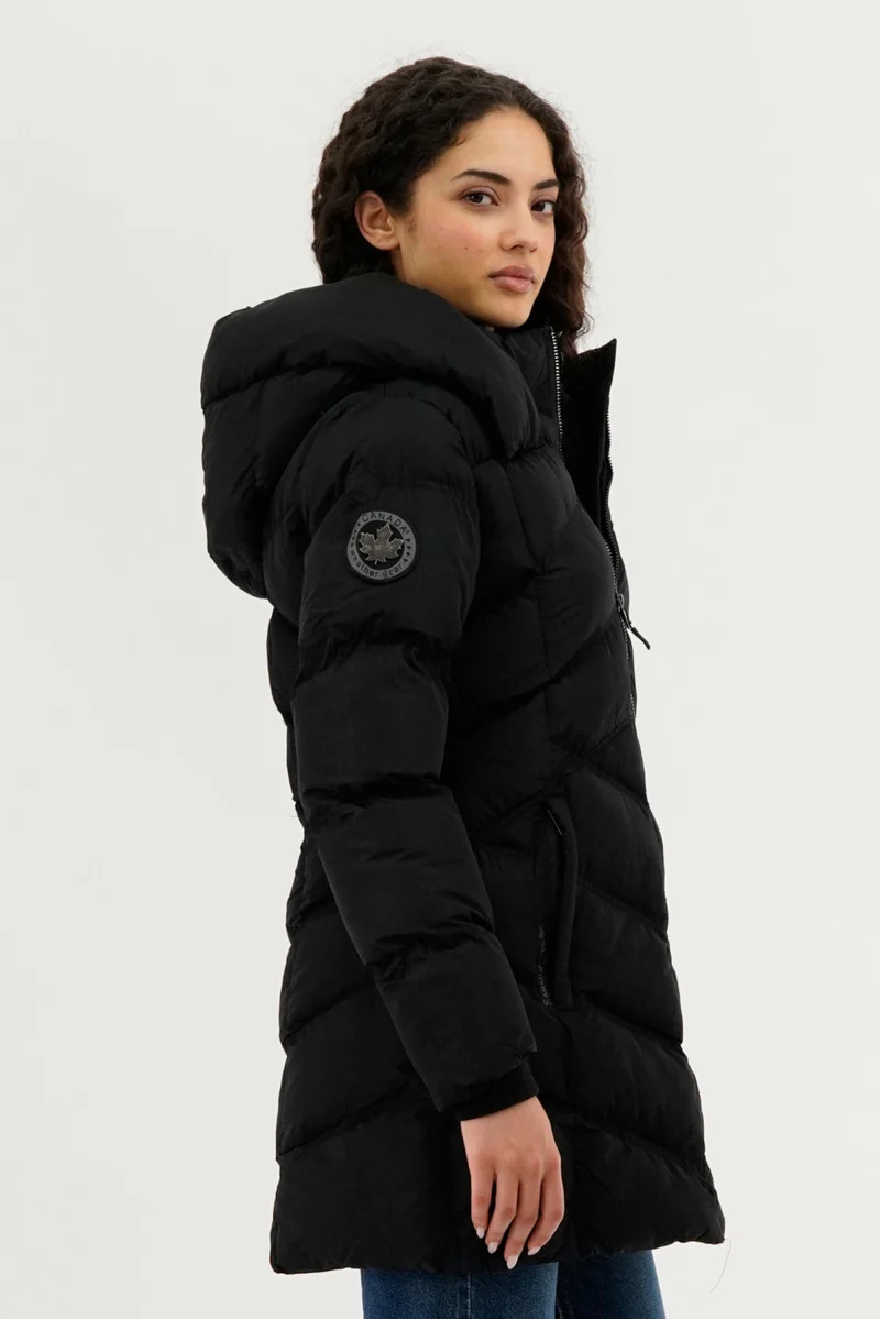 Chevron Quilted Parka Jacket - Black - Image 2