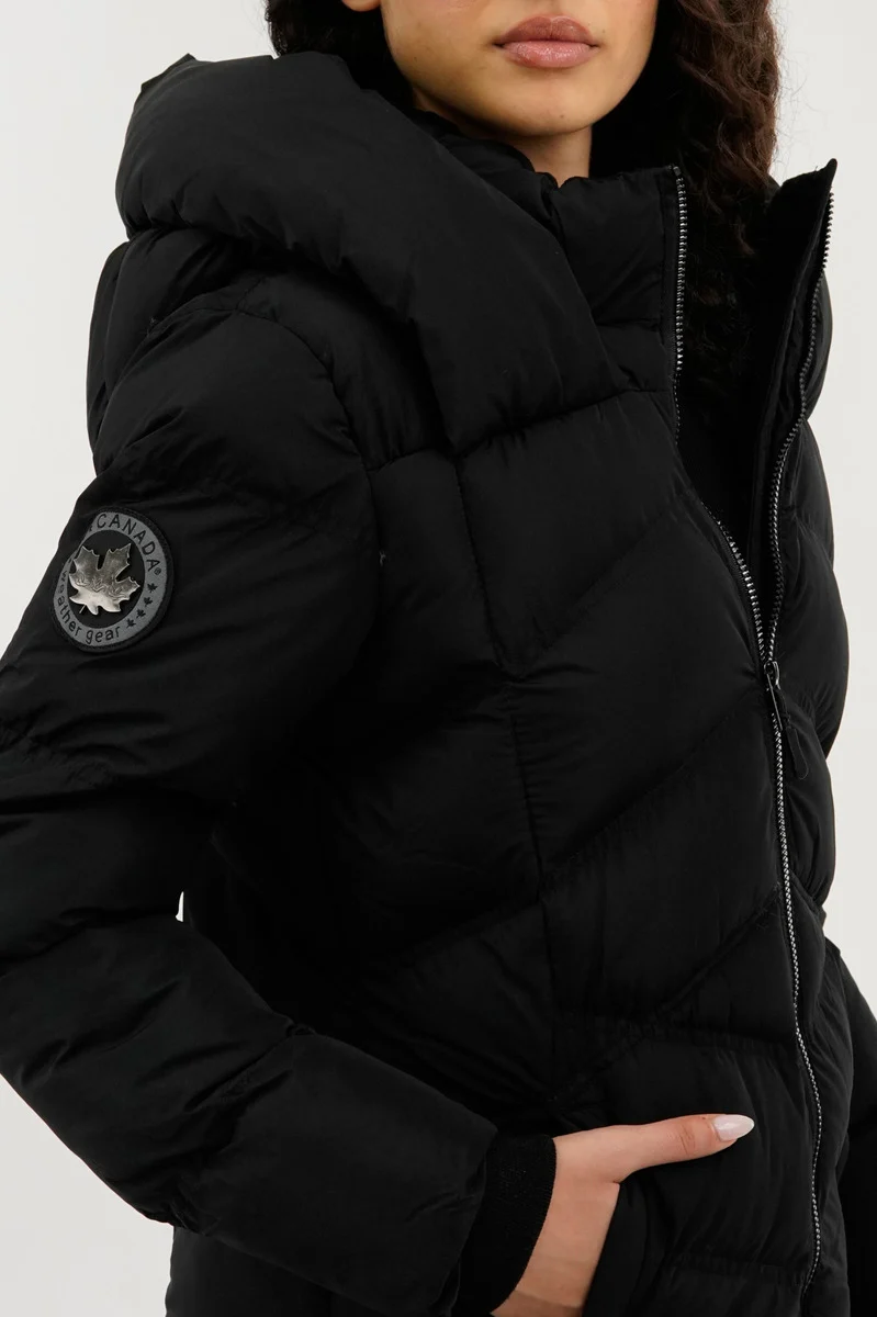 Chevron Quilted Parka Jacket - Black - Image 4