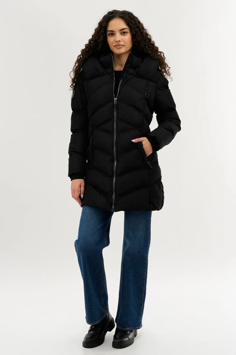 Chevron Quilted Parka Jacket - Black - Image 5