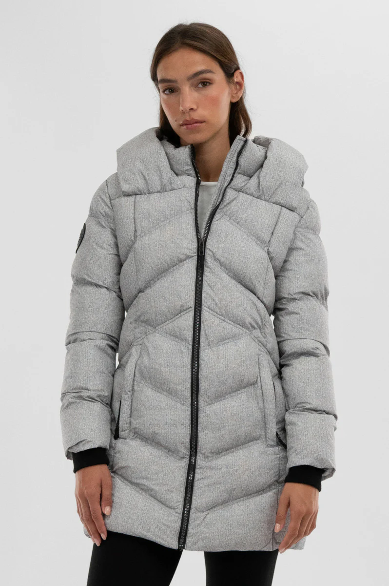 Chevron Quilted Parka Jacket - Grey